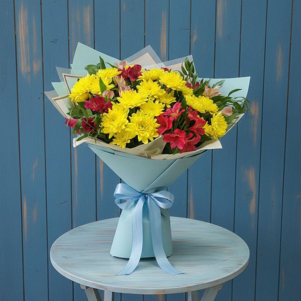 Букет цветов из: Альстромерии и Хризантемы в Пролетарский Московской области