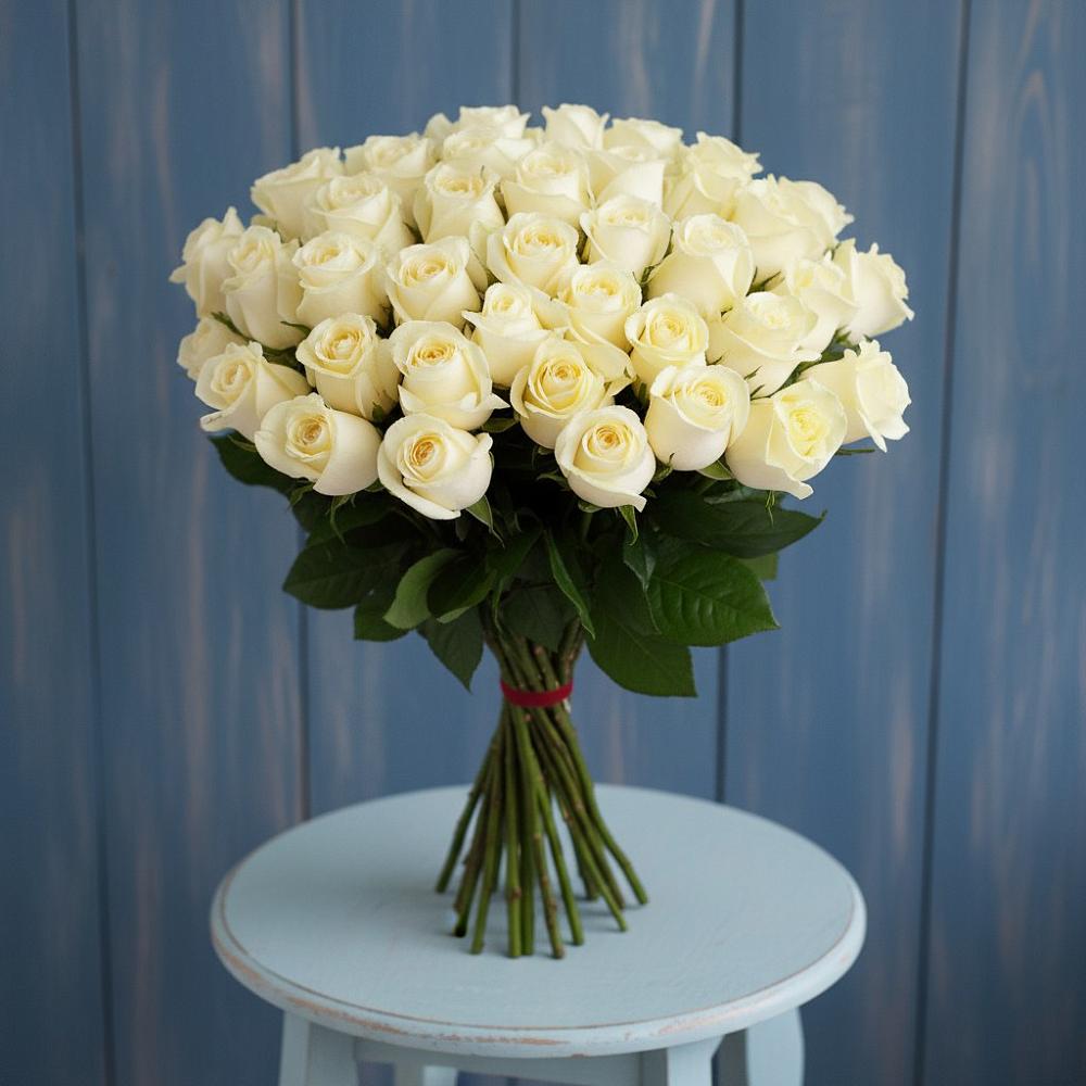 Букет 51 Белая роза Эдлесс Лав в Пролетарский Московской области