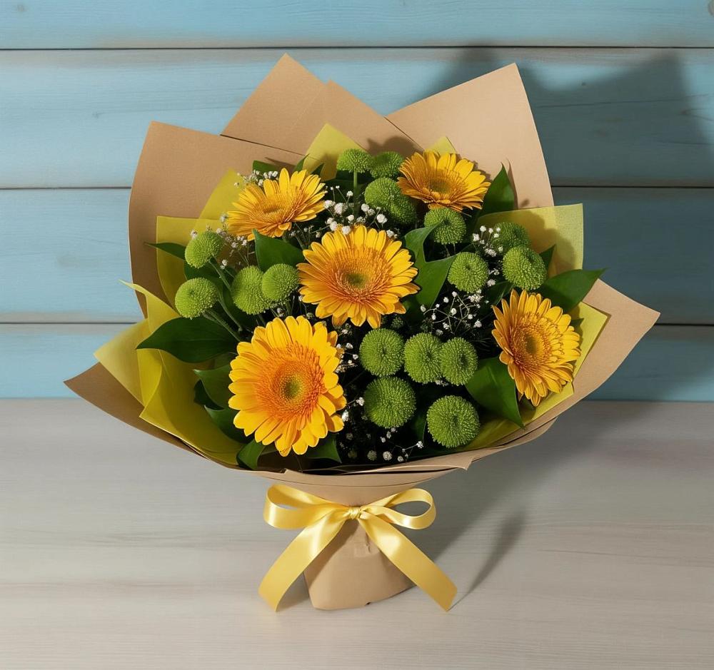 Букет цветов из: Герберы и Хризантемы в Пролетарский Московской области