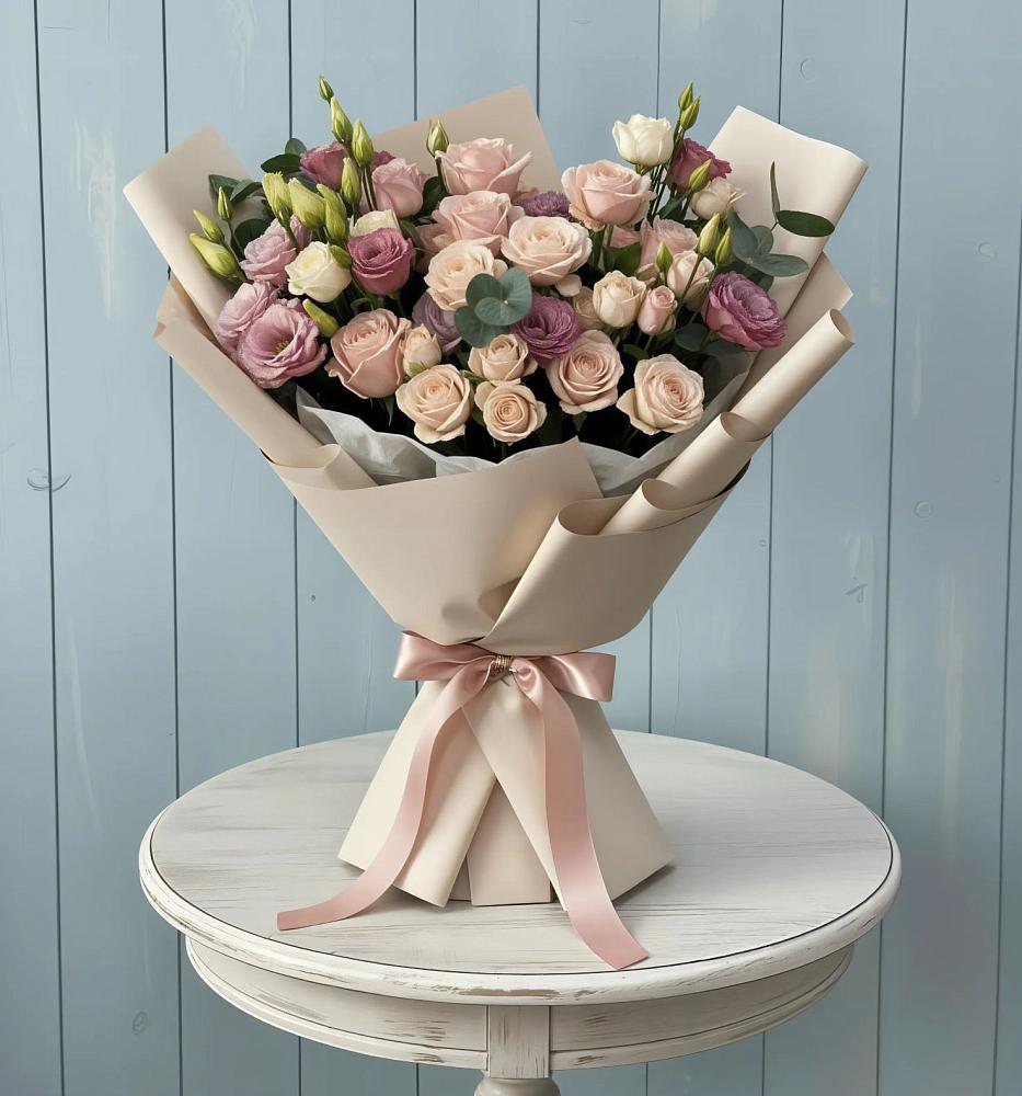 Букет цветов из: Розы и Лизиантусы в Пролетарский Московской области