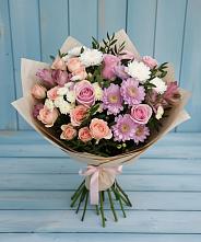 Букет цветов из:  Хризантемы, Розы и Альстромерии в Пролетарский Московской области